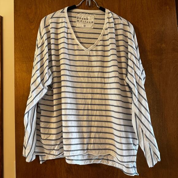 Frank & Eileen Tops - Frank & Eileen Tee Lab White Navy Striped Oversized V-Neck Top Sz M
